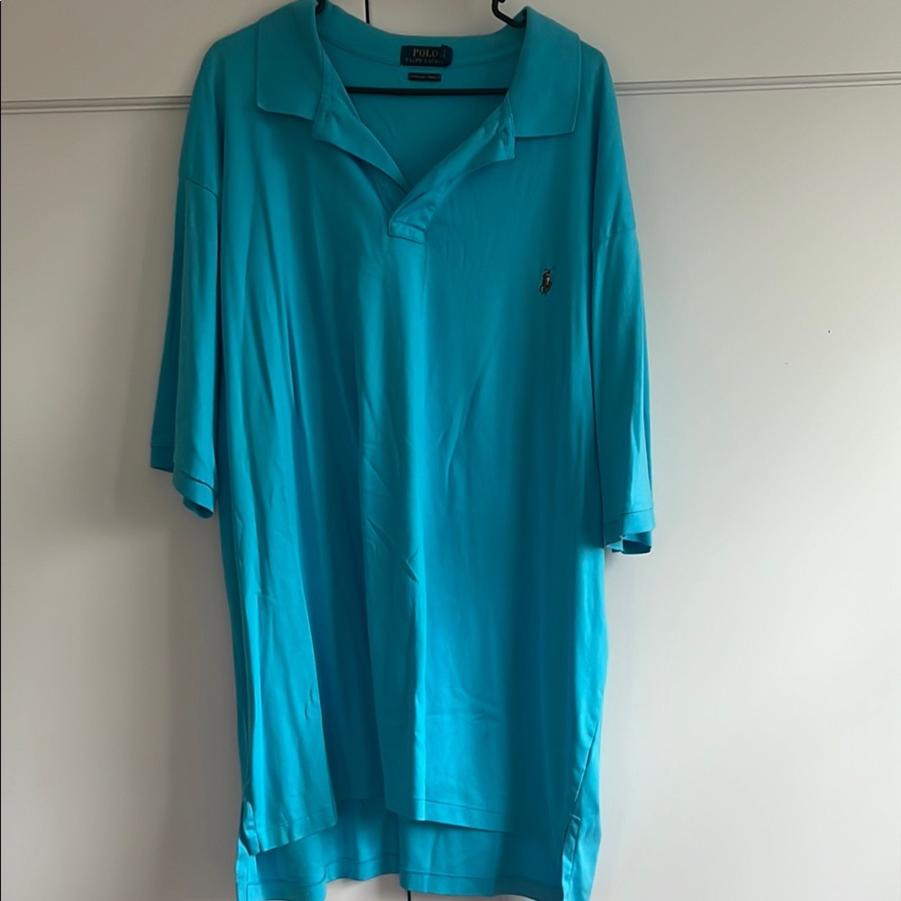 Polo by Ralph Lauren Blue Polo Shirt with V-neck and Three-quarter Sleeves